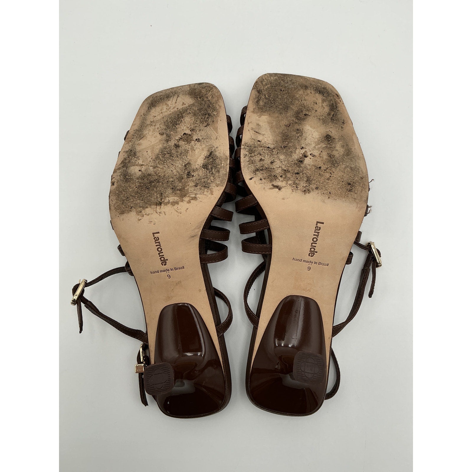 Larroude 'Leandra' Brown Leather Sandals Size 9