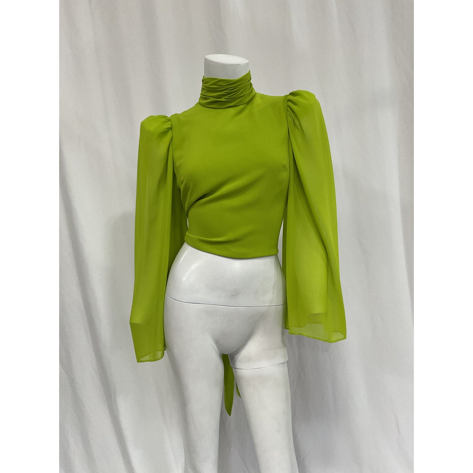 Amur 'Mockneck' Green Long Sleeve Backless Bow Blouse Size 0