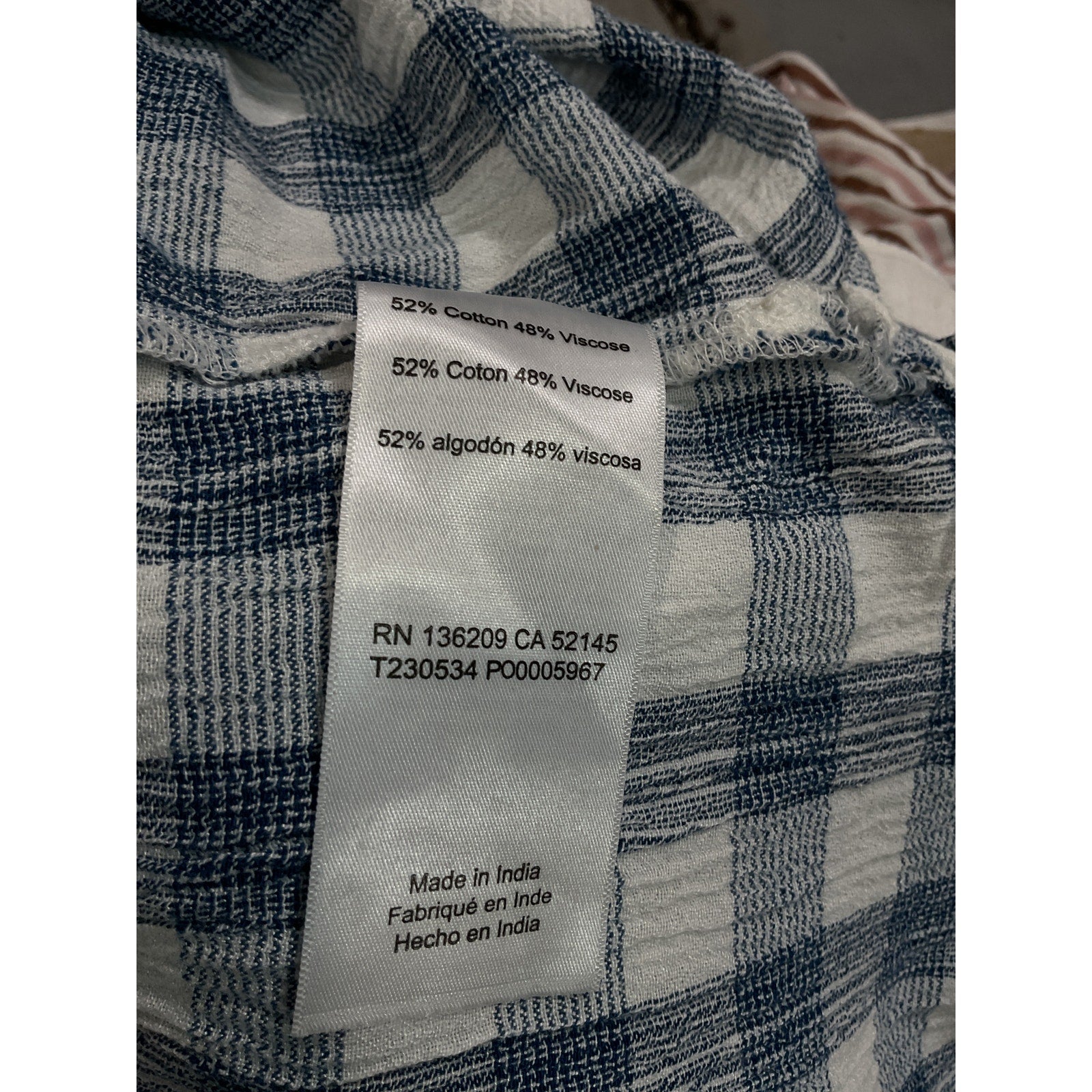 Hatch 'The Aubrey' White Crinkle Plaid Shirt Size 4
