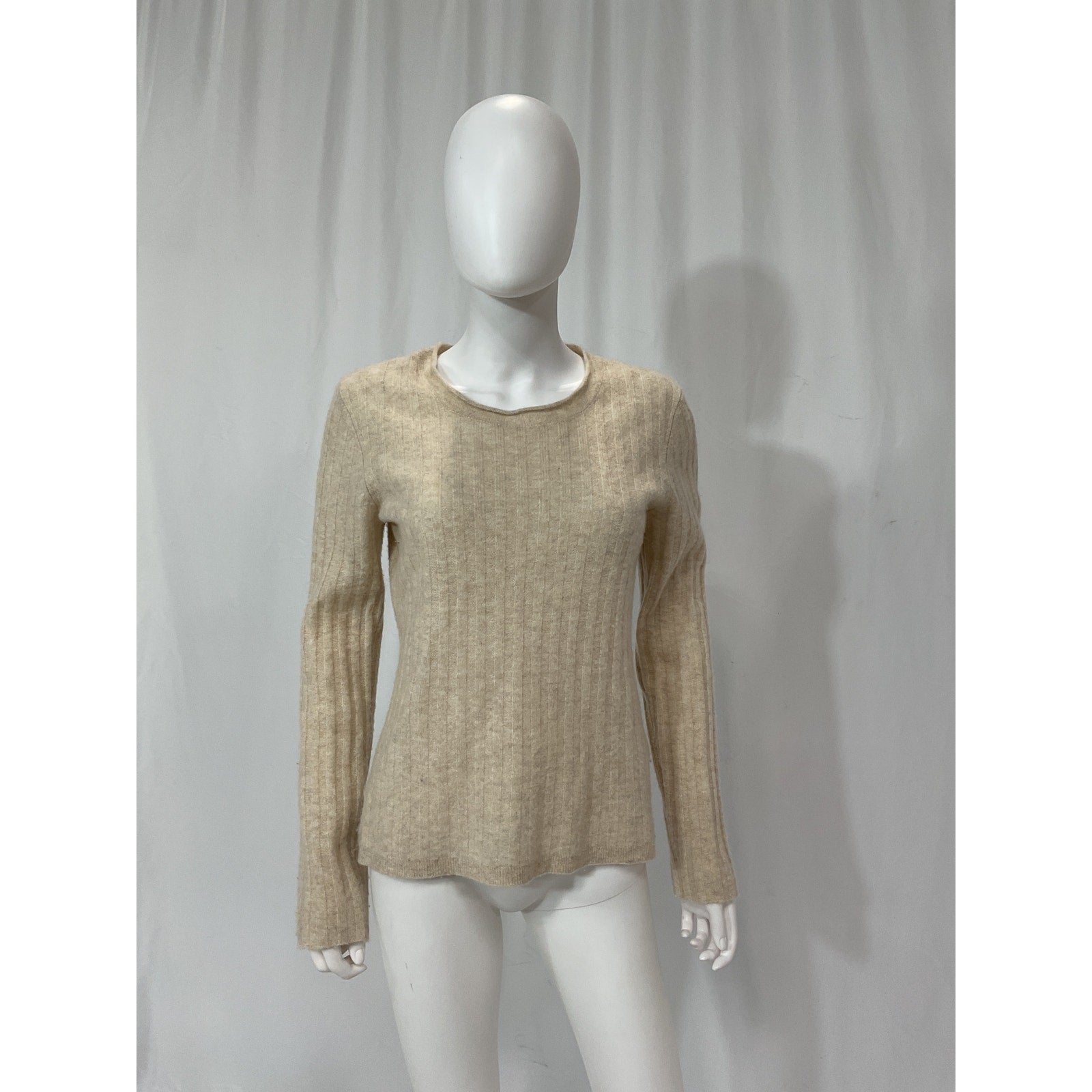 Naadam 'Cashmere' Tan Ribbed Crewneck Sweater Size M