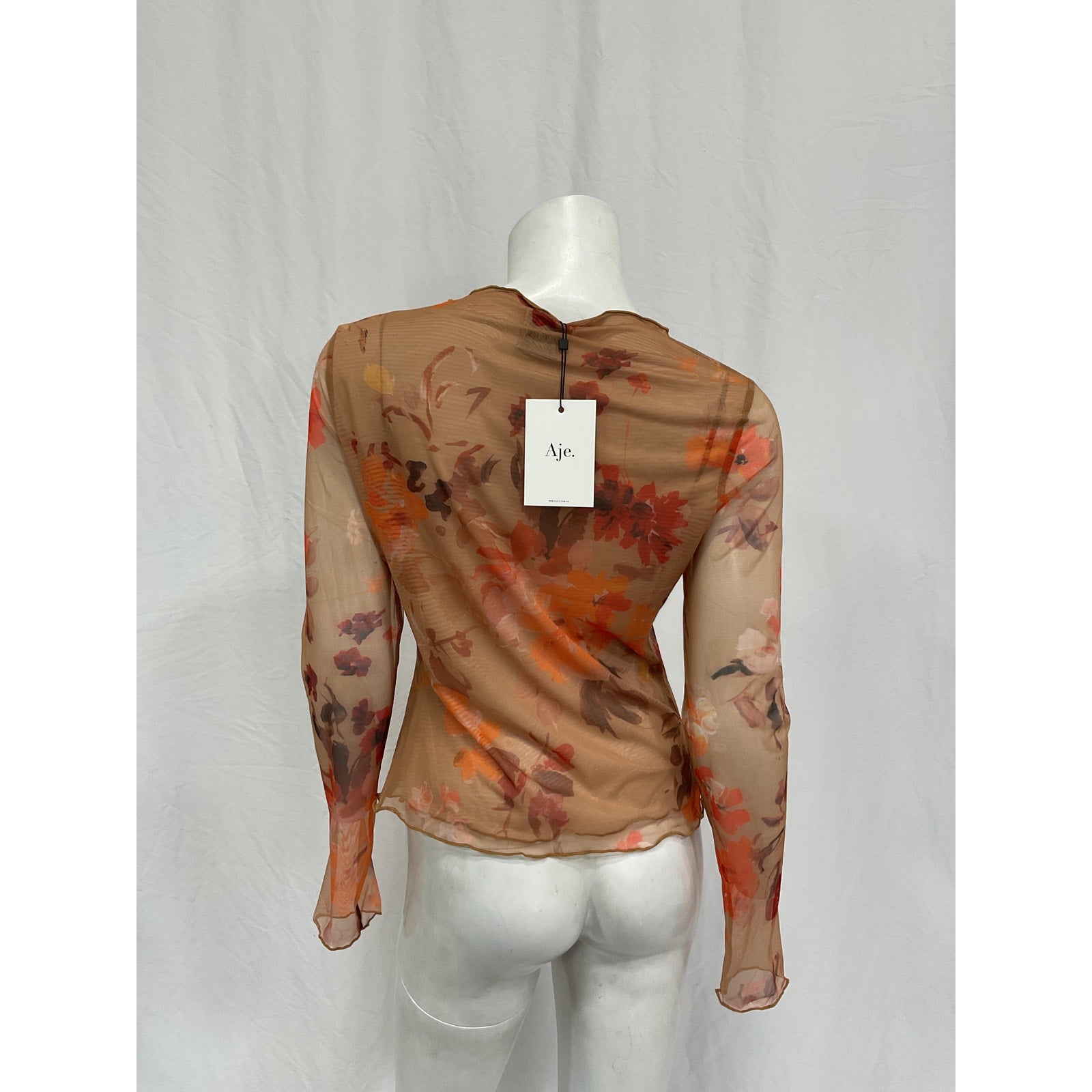Aje Portal Mesh Tan Polyester Skivvy Top Size S