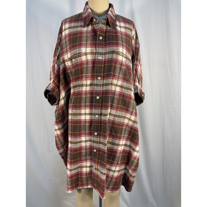 R13 'Plaid' Red Cotton Oversized Boxy Shirt Dress Size S