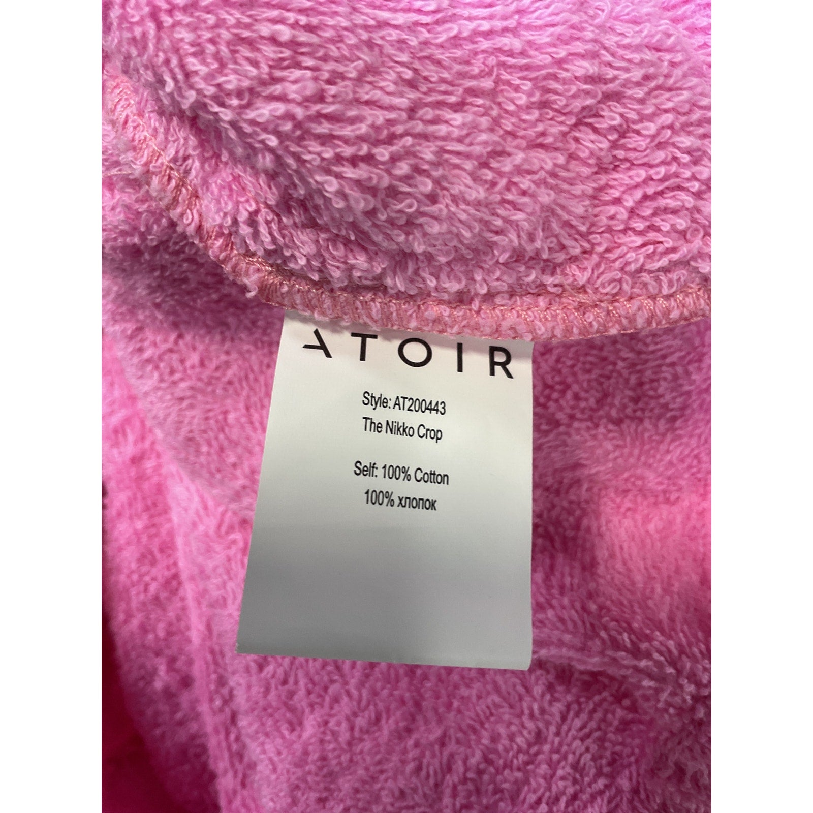 Atoir 'The Nikko' Pink French Terry Crop Sweatshirt Size XS - NWT