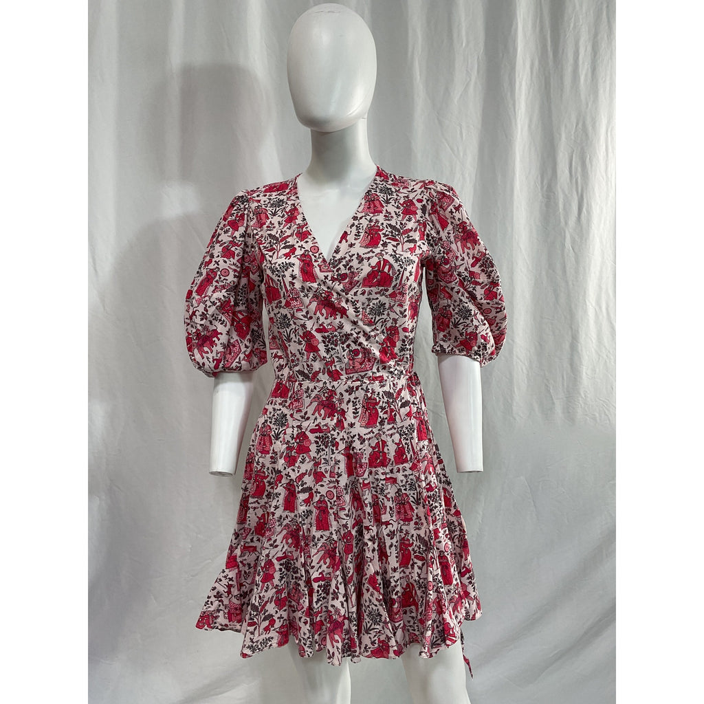 Rhode 'Claudine' Pink Wrap Short Sleeve Mini Dress Size XS
