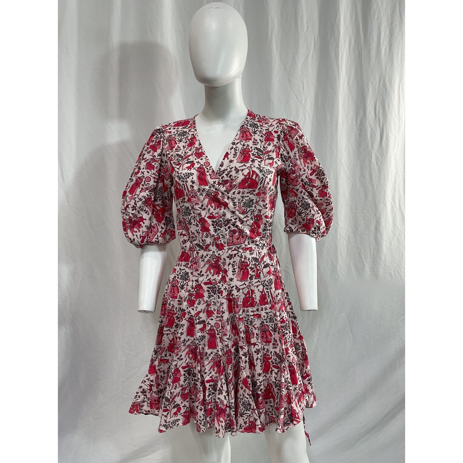 Rhode 'Claudine' Pink Wrap Short Sleeve Mini Dress Size XS