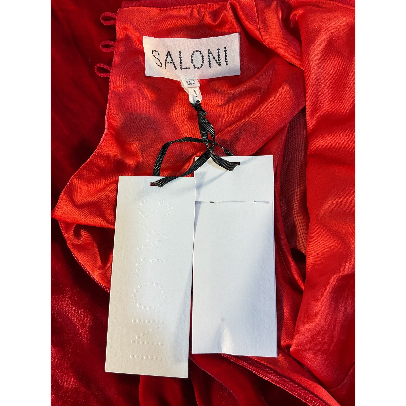 Saloni 'Dahila' Red Silk Chiffon-Trimmed Velvet Midi Dress Size 6 - NWT