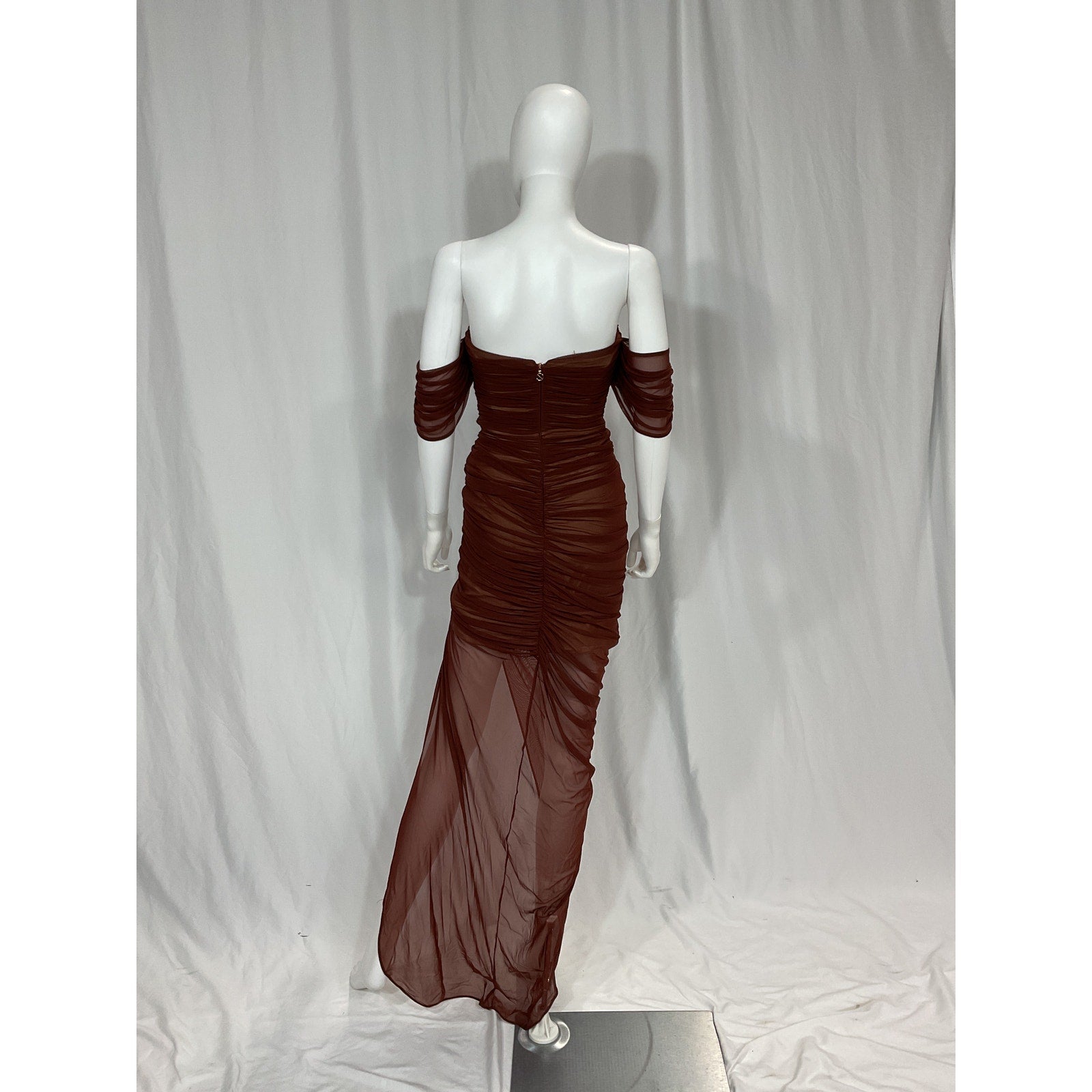 Nookie 'Dita' Red Mesh Off Shoulder Asymmetrical Gown Size M