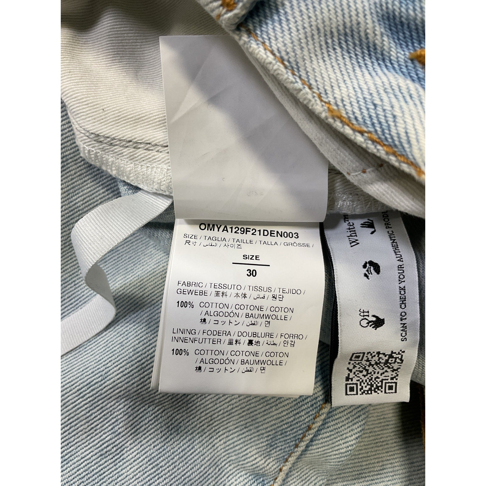 Off-White 'Distressed' Blue Skinny Denim Jean Size 30