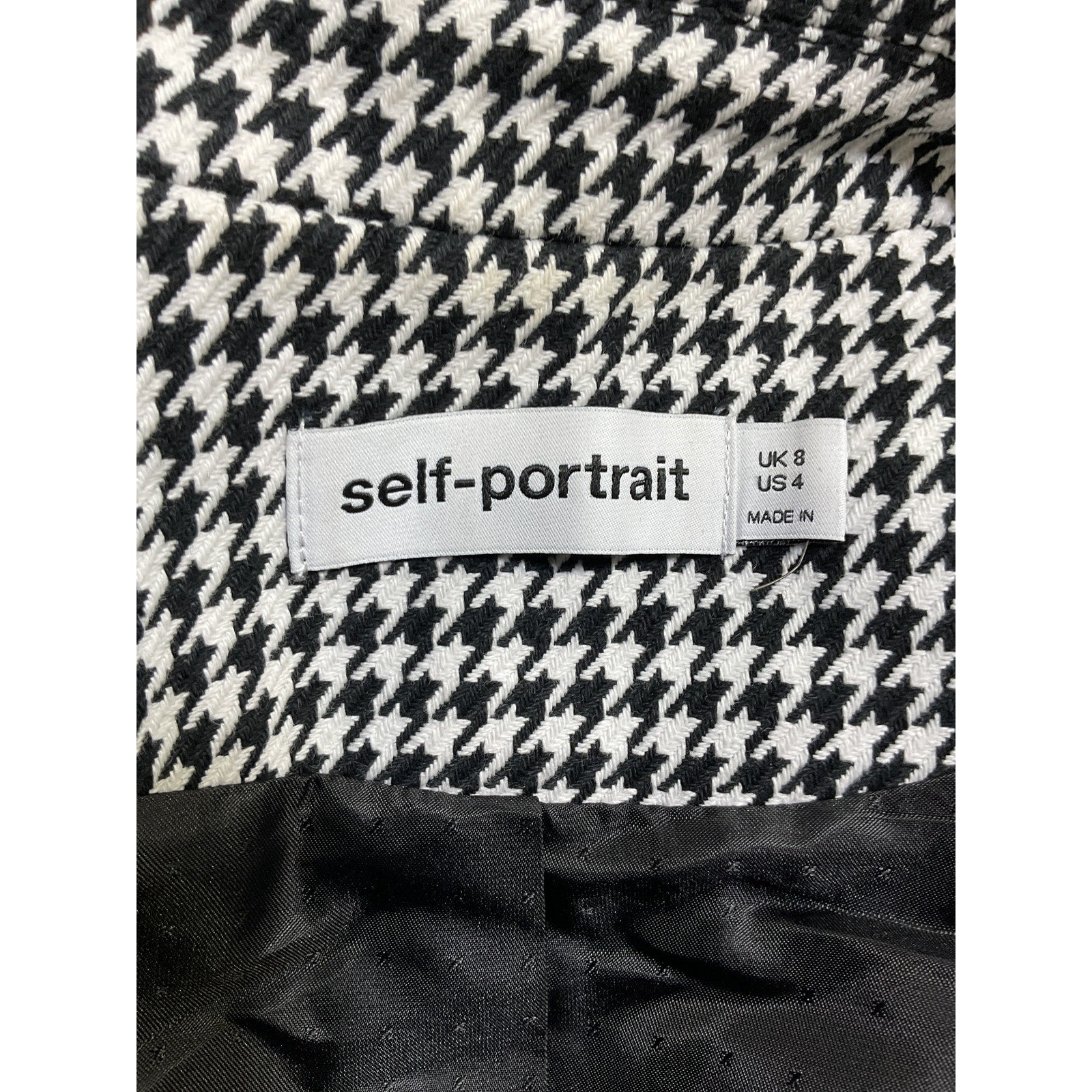 Self-Portrait 'Houndstooth' Black Cotton Double-Breasted Mini Dress Size 4