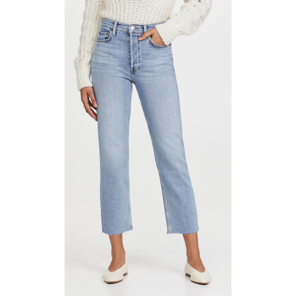 Re/Done '70s' Blue High Rise Comfort Stretch Stove Pipe Denim Jeans Size 30