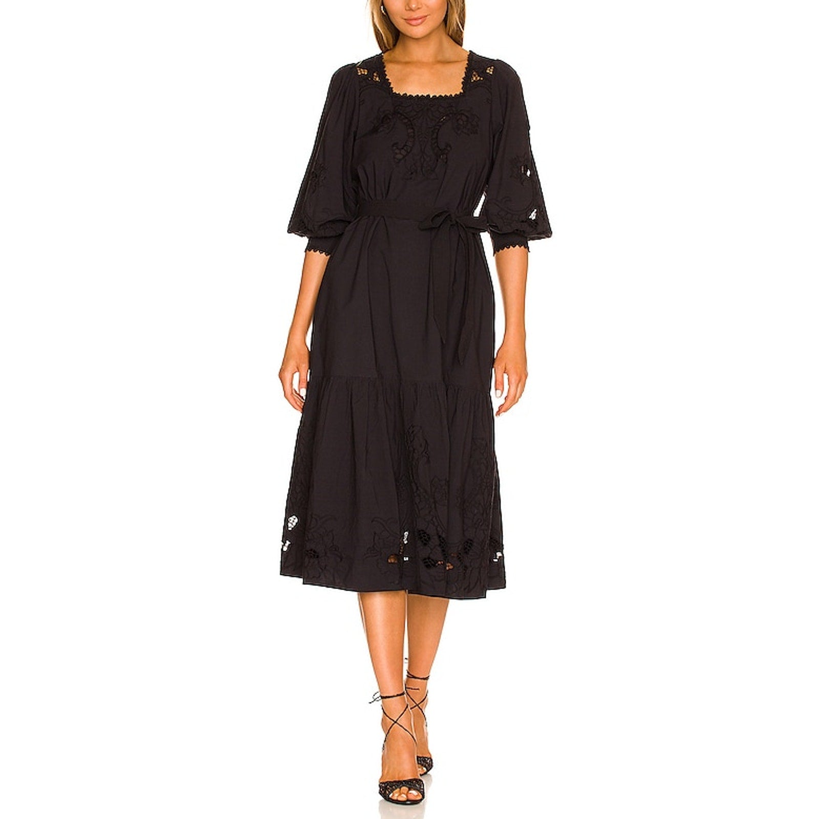 Cleobella 'Harlow' Black Cotton Midi Dress Size M