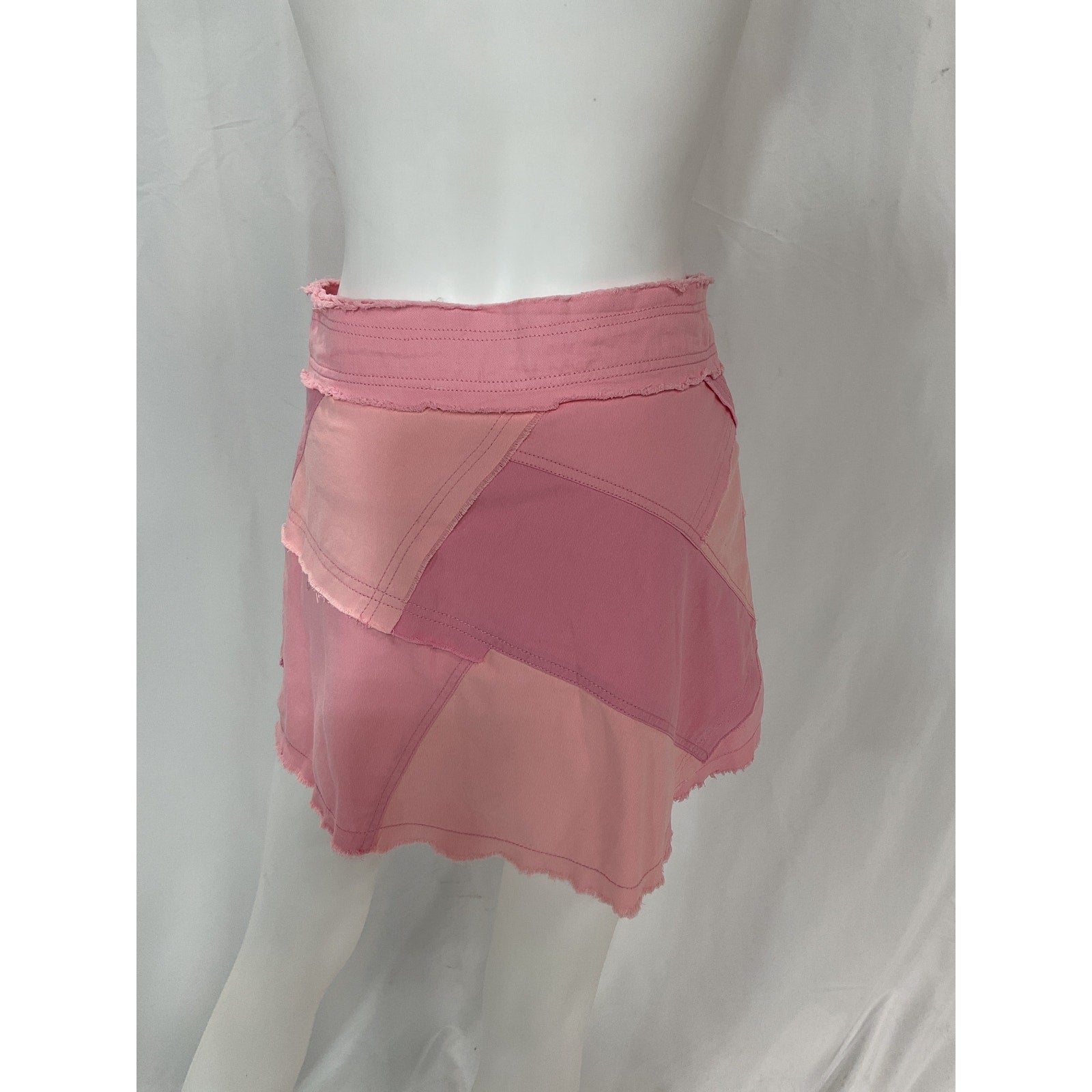 Loveshackfancy 'Cayde' Pink Patchwork Denim Skirt Size 2