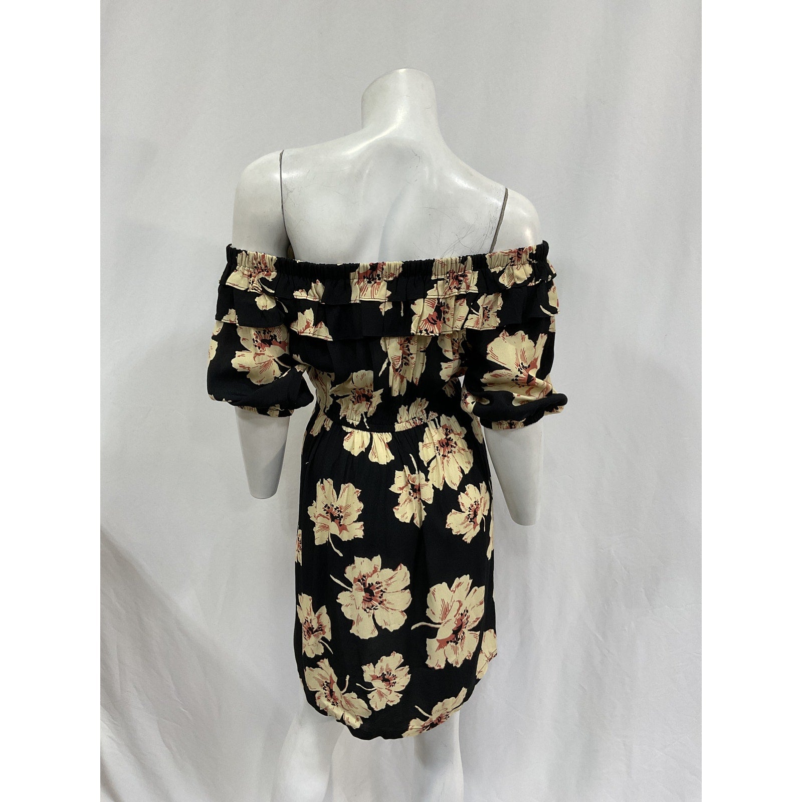 Ba&Sh 'Kiara' Black Viscose Floral Print Mini Dress Size XS
