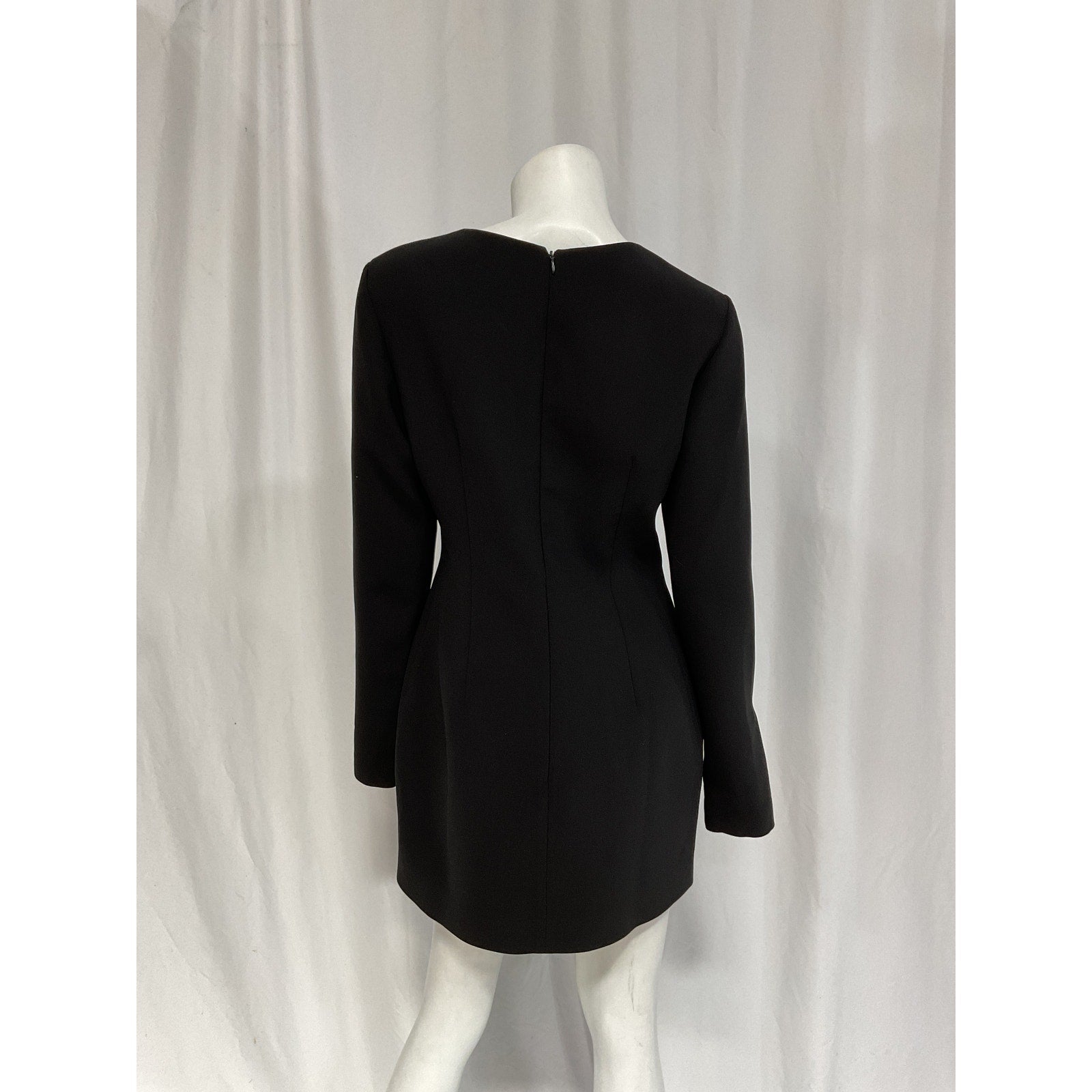 Ila . 'Mercury' Black Tie-Detailed V Neck Long Sleeve Mini Dress Size 8