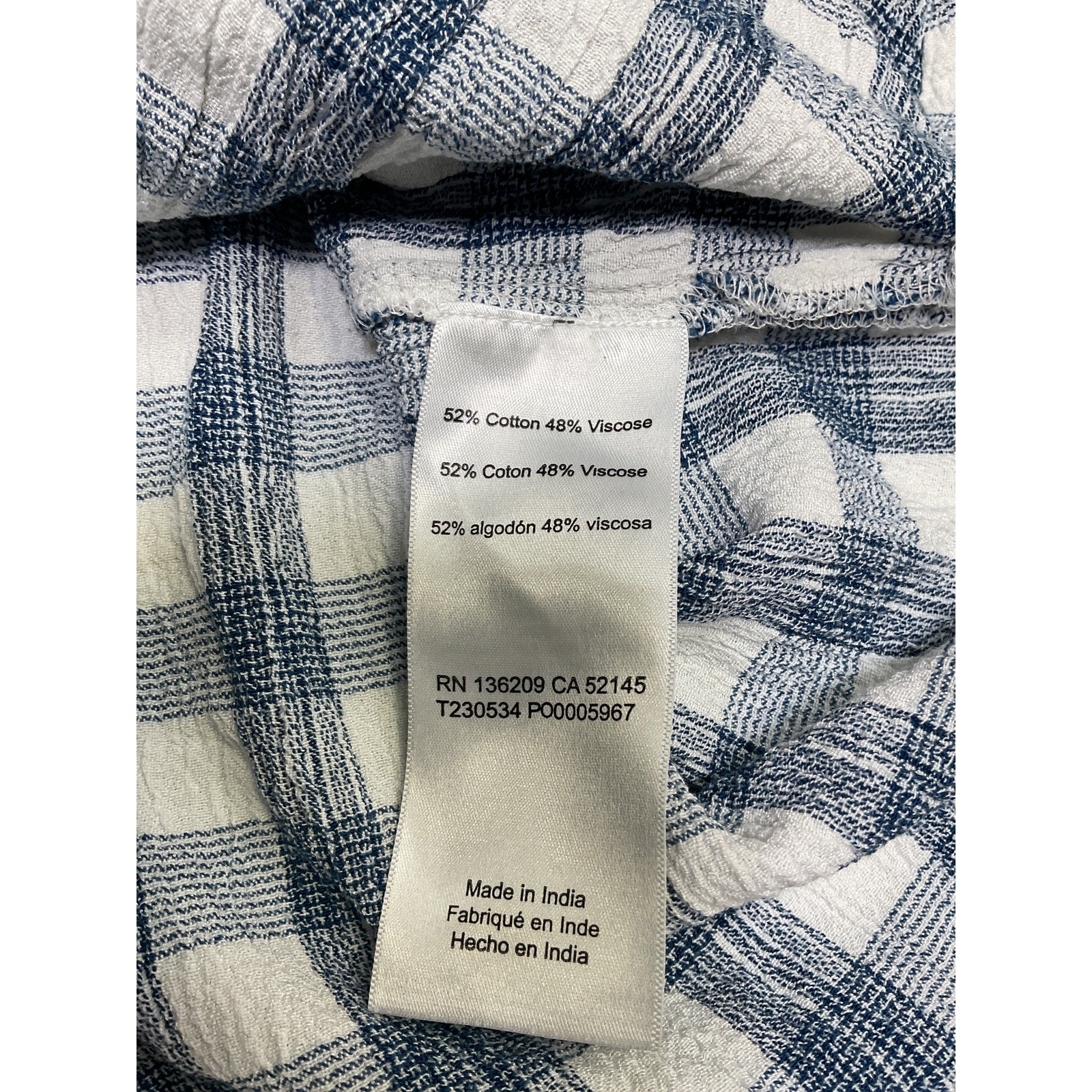 Hatch 'The Aubrey' White Crinkle Plaid Shirt Size 0