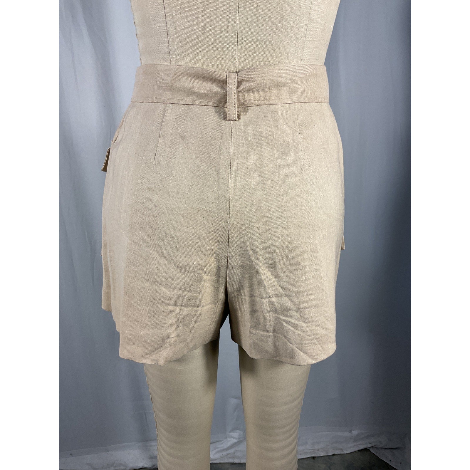 Maje 'Asymmetric' Tan Linen Blend Cargo Shorts Size 1
