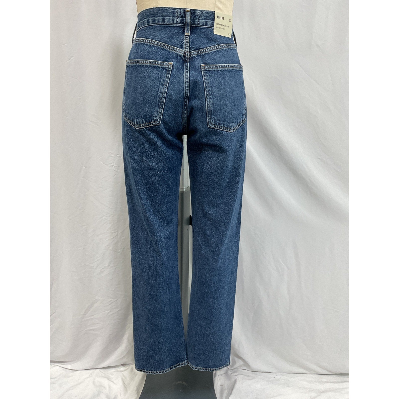 Agolde '90'S' Blue Cotton Pinch Waist High Rise Straight Long Denim Jean Size 27