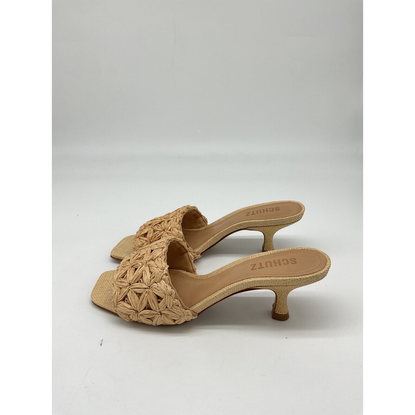 Schutz 'Dethalia' Tan Leather Straw Sandal Size 6.5