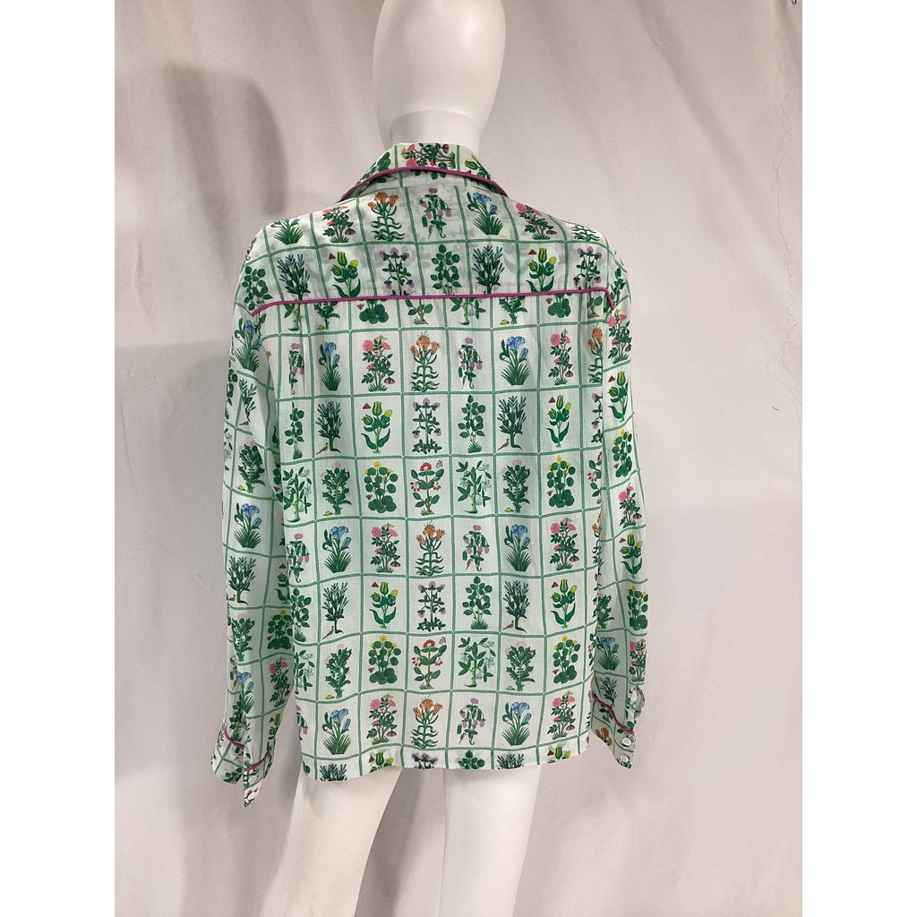 Rhode 'Rae' Green Floral Print Cotton Voile Blouse Top Size L