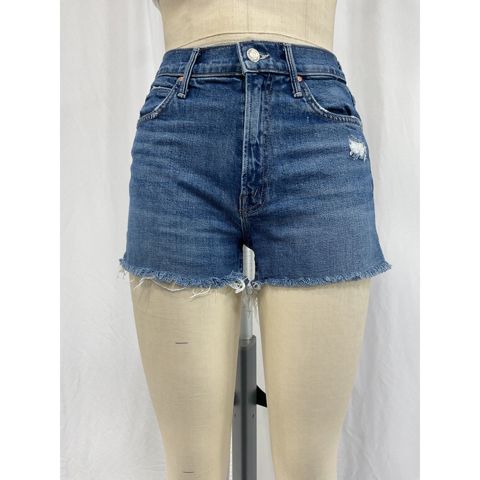 Mother 'The Dutchie' Blue Frayed Shorts Size 26