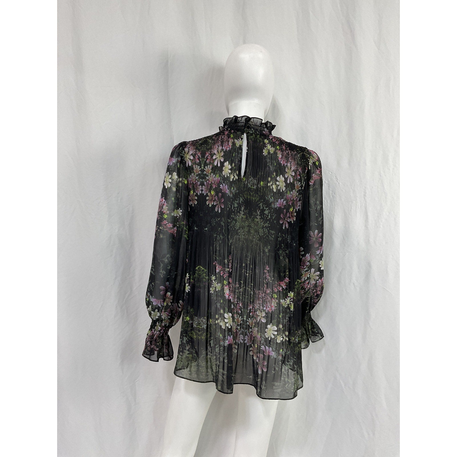 Allsaints 'Cora' Black Polyester Ophelia Pleated Floral Blouse Size 4