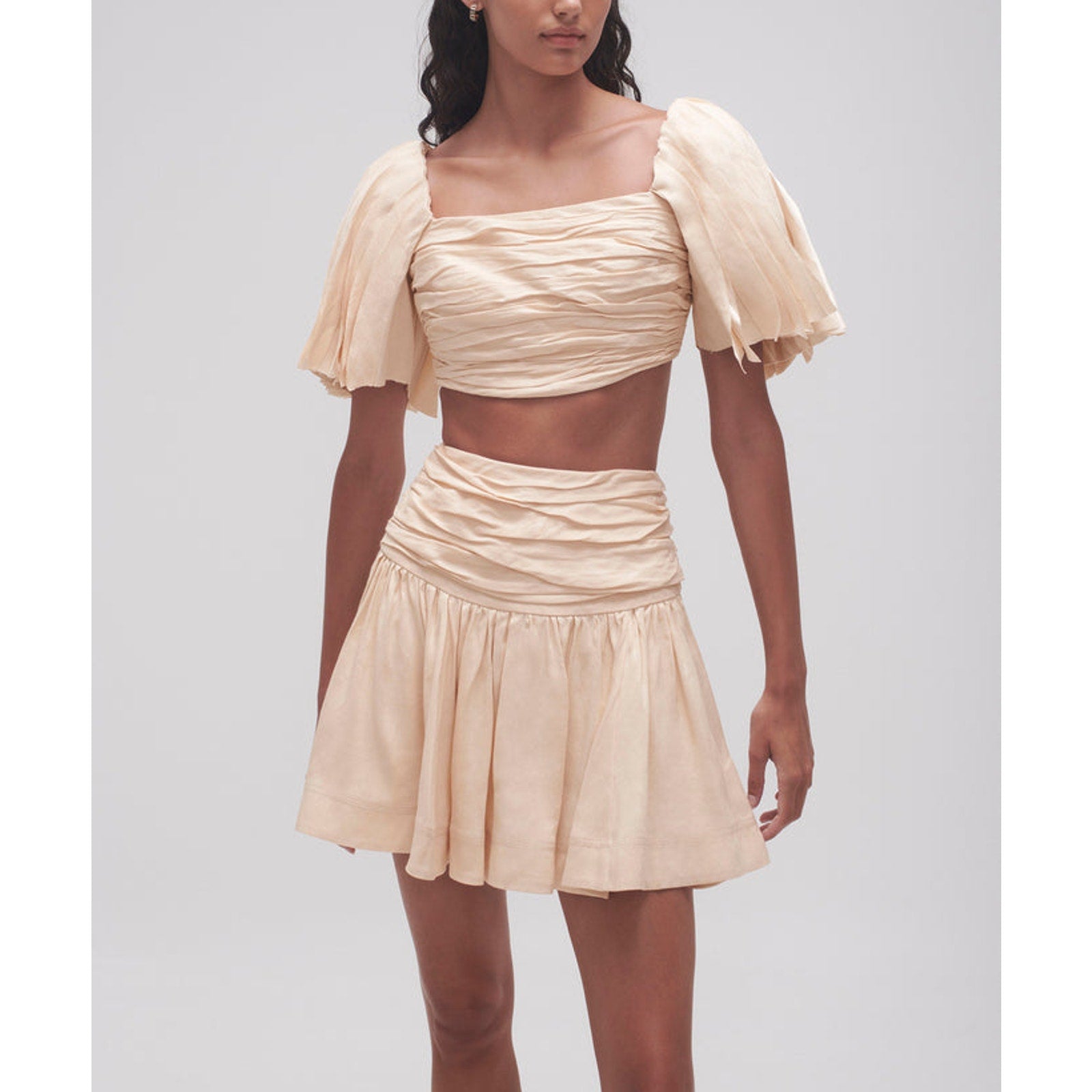 Aje 'Cari' White Ruched Flare Sleeve Crop Top Size 10