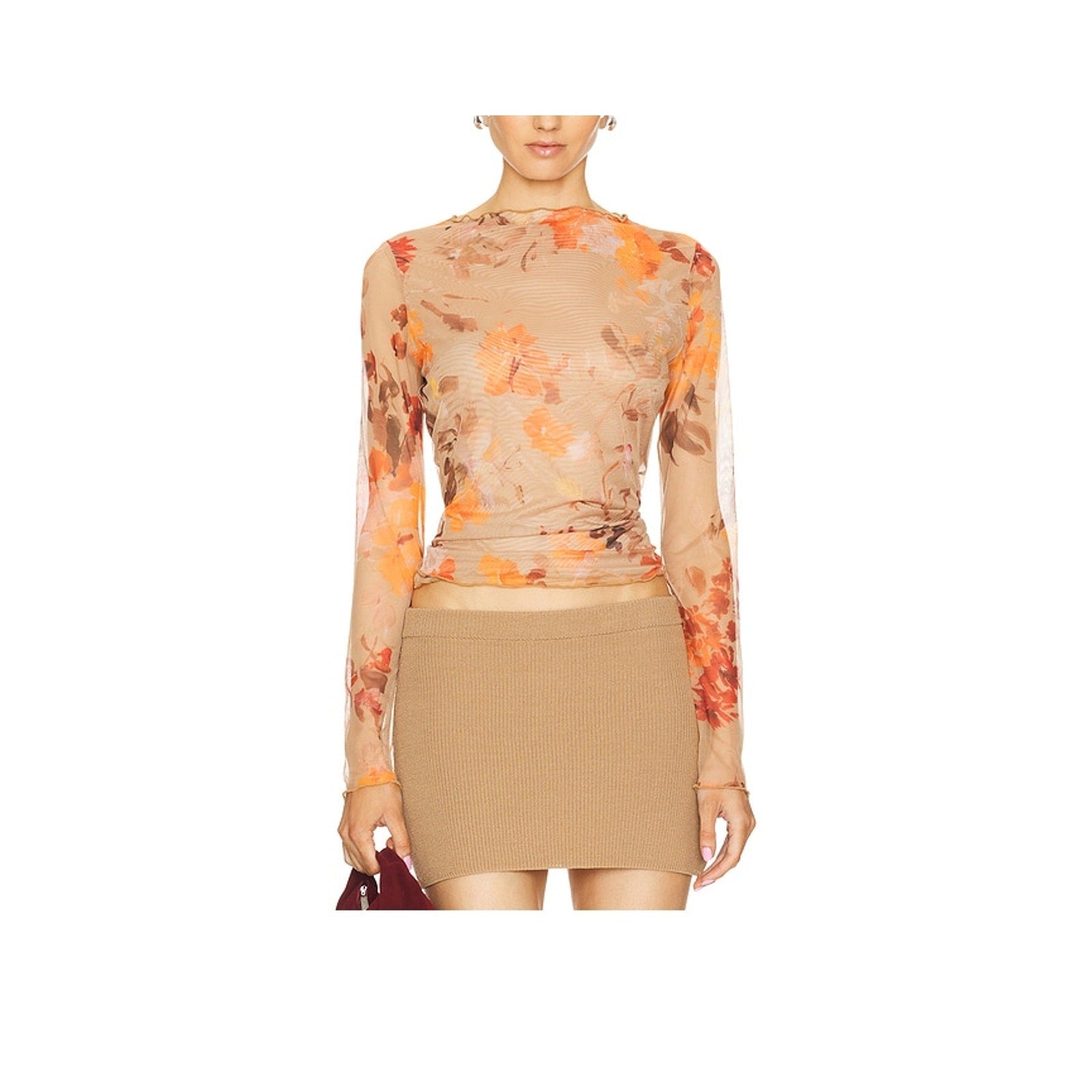 Aje Portal Mesh Tan Polyester Skivvy Top Size S