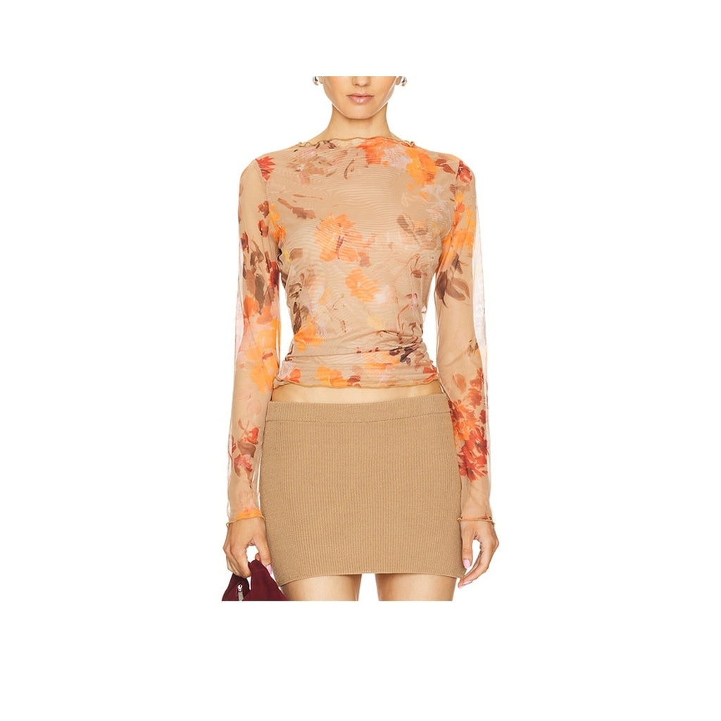 Aje Portal Mesh Tan Polyester Skivvy Top Size S