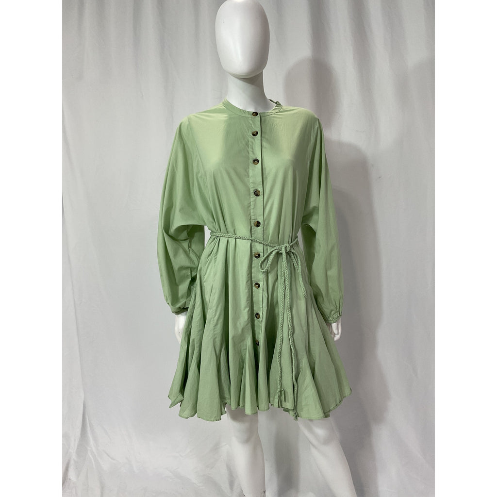 Rhode 'Emanne' Green Gathered Cotton-Gauze Mini Dress Size S