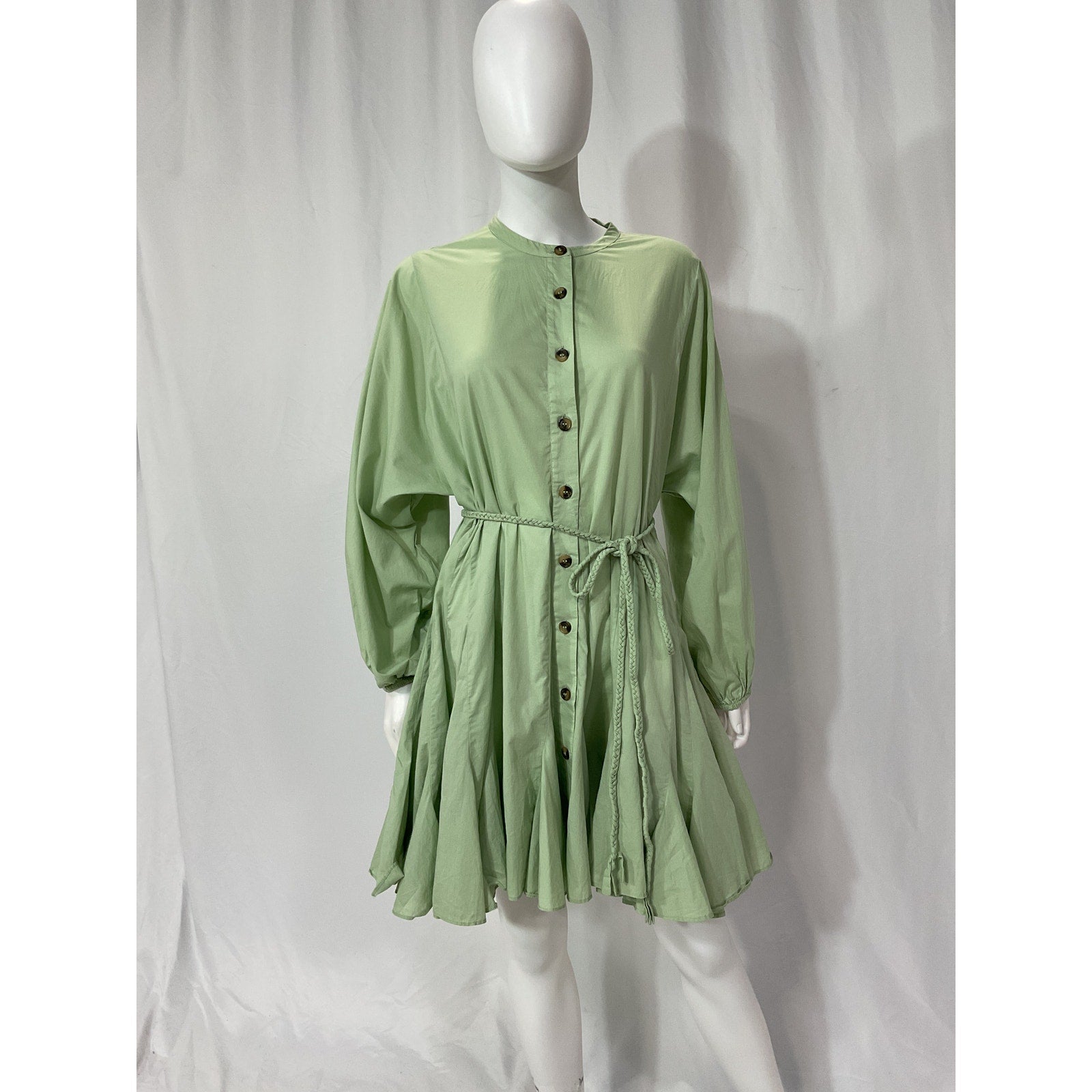 Rhode 'Emanne' Green Gathered Cotton-Gauze Mini Dress Size S