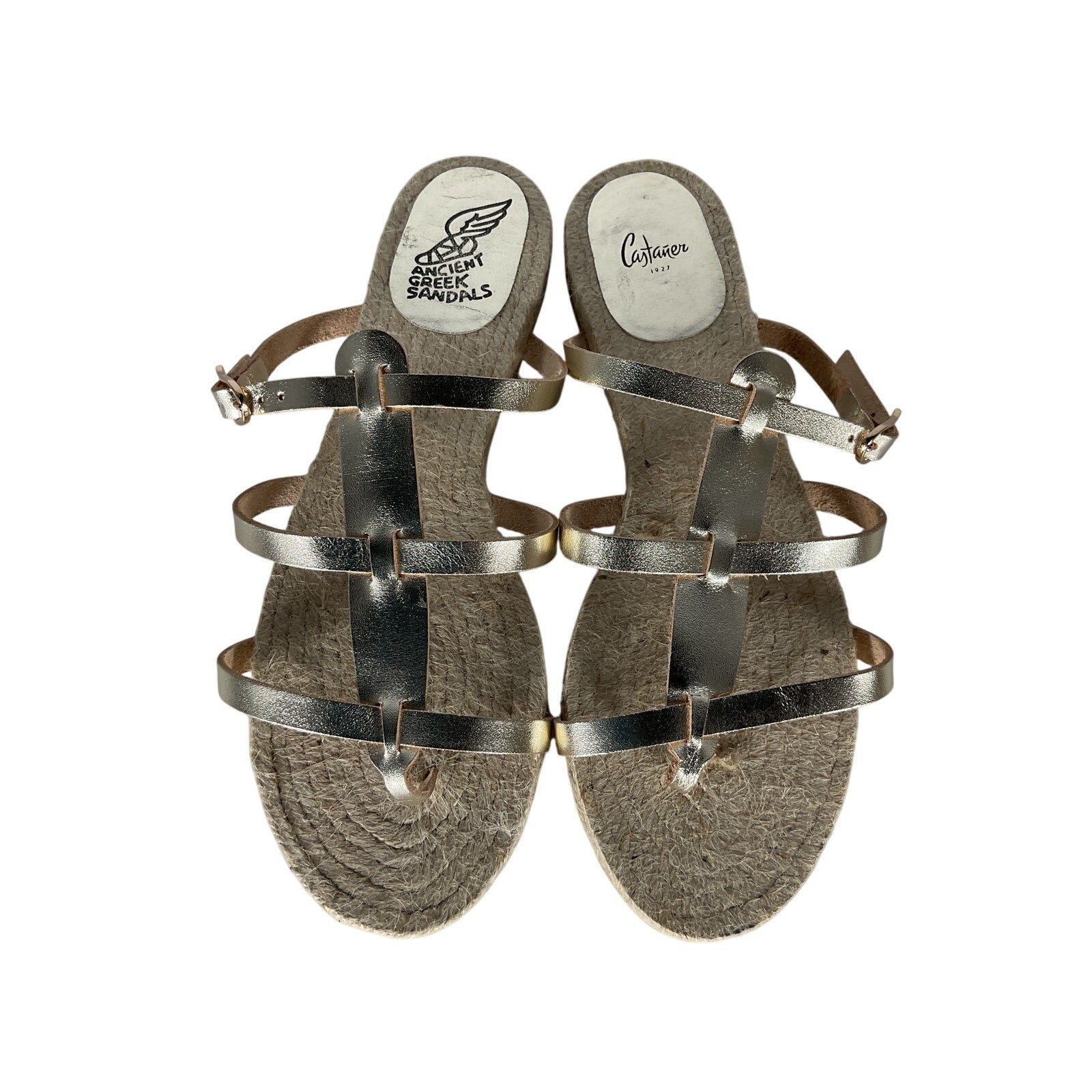 Casta�er + Ancient Gold Leather Greek Sandals Milos Metallic Sandals Size 9