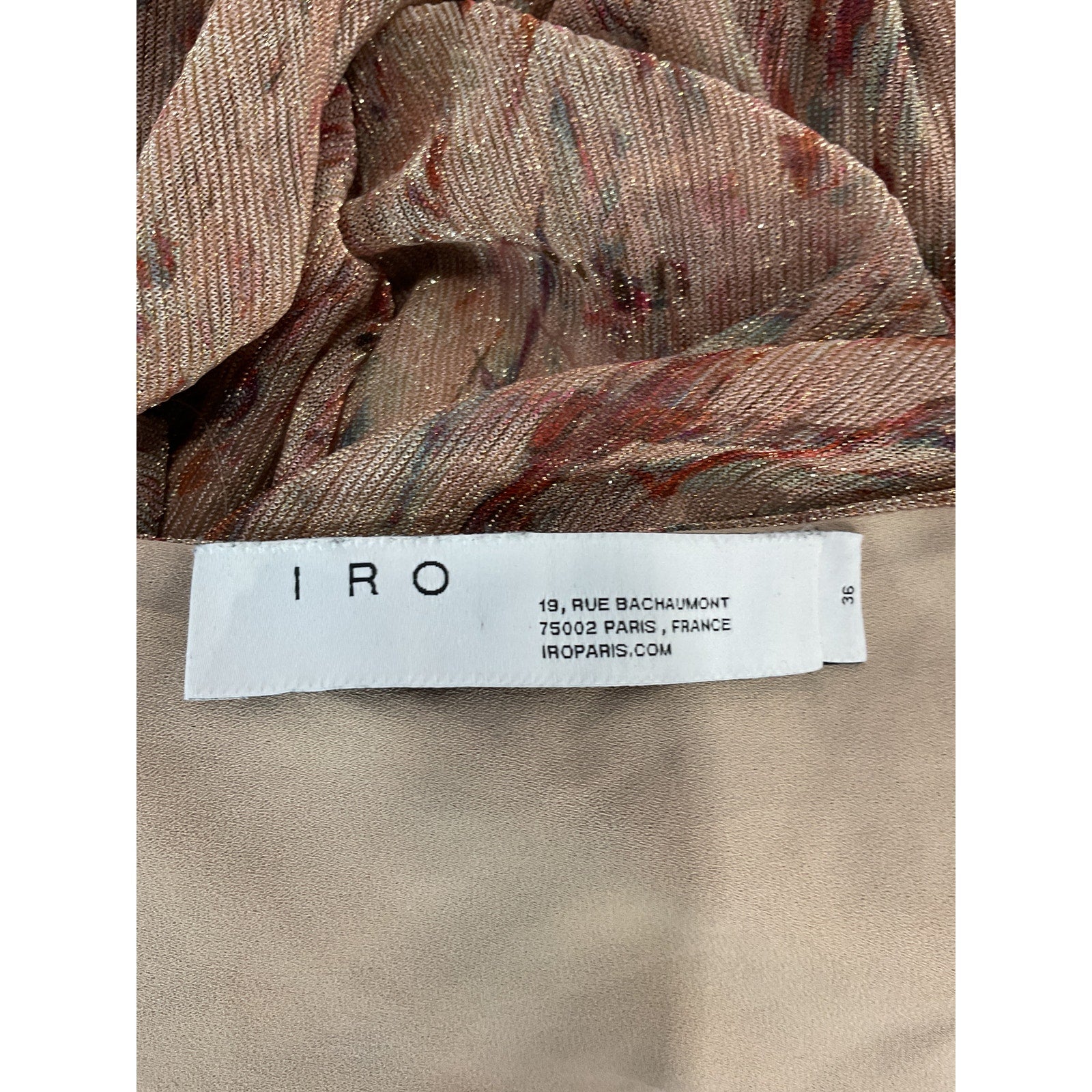 Iro 'Buoux' Pink Metallic Print Ruffle Flutter Sleeve V-Neck Mini A-Line Dress Size 4