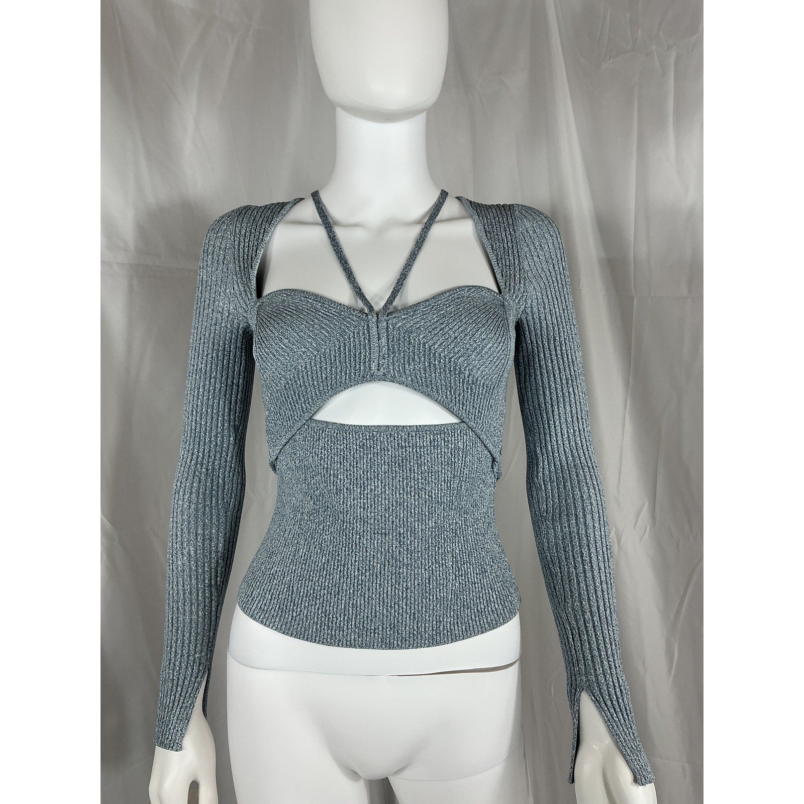 Simkhai 'Alexia' Gray Compact Rib Cut Out Sweetheart Top Size S