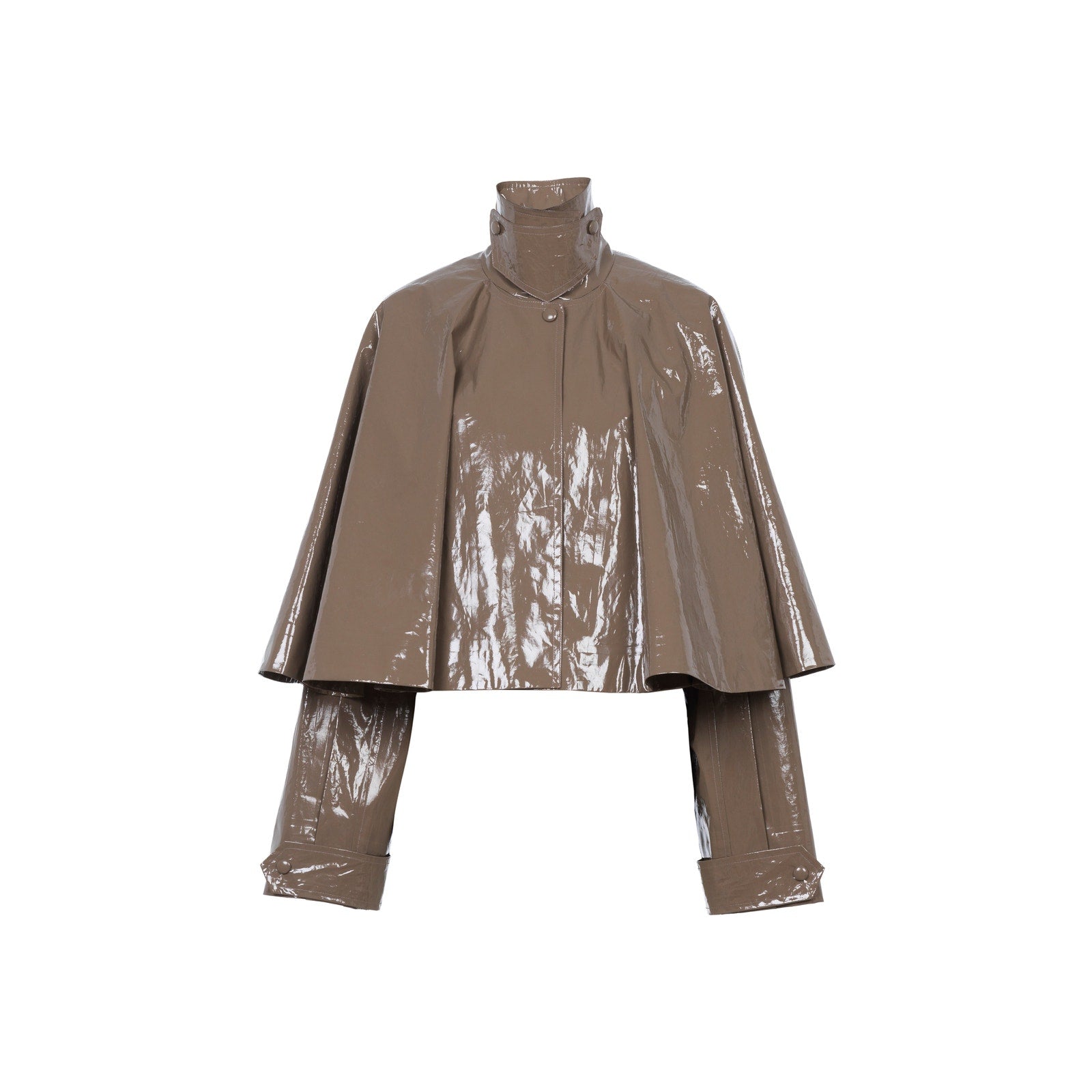 Chlo� Brown Cotton Cropped Lacquered Capelet Jacket Size S - NWT