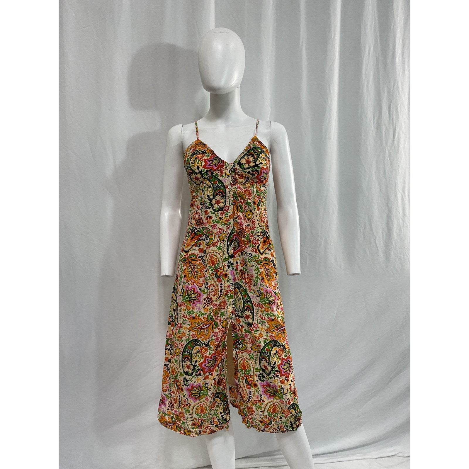 Ba&Sh 'Baila' Green Floral Paisley Button Front Midi Dress Size M