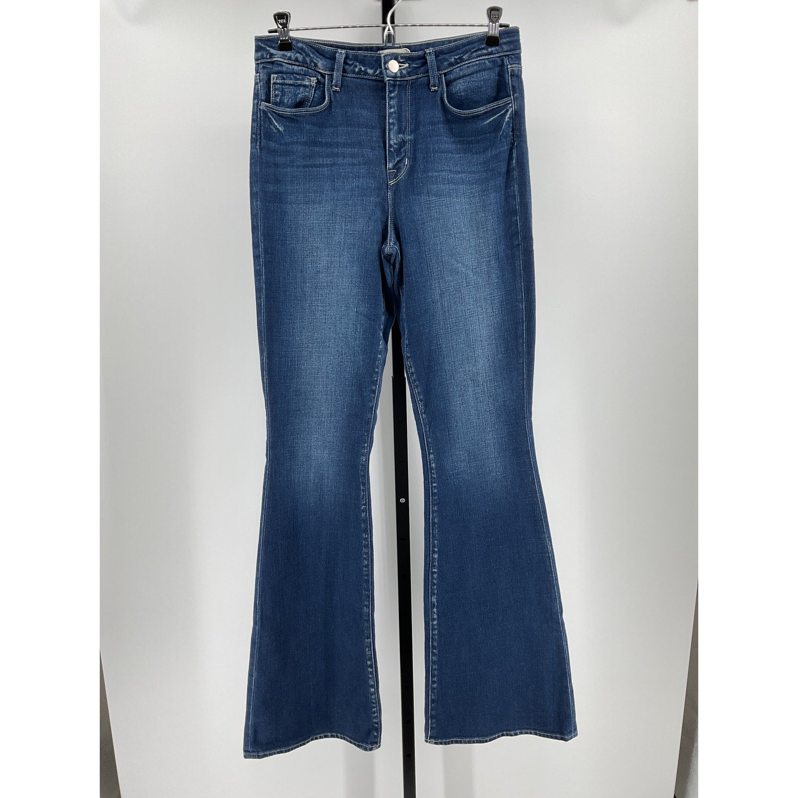 L'Agence 'Bell' Blue Cotton High Rise Flare Jean Size 28