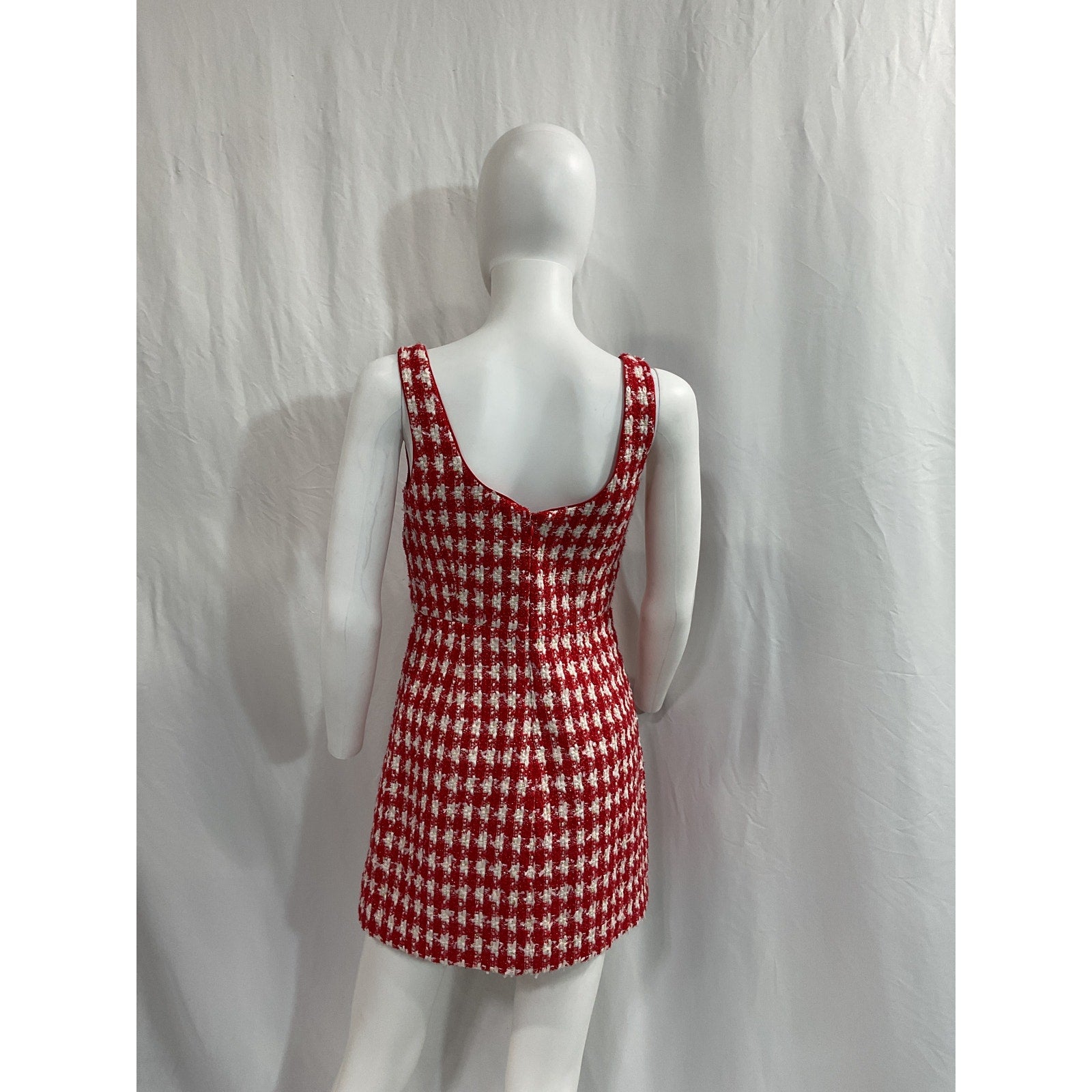 Self-Portrait 'Check' Red Crystal Embellished Boucle Mini Tweed Dress Size 4