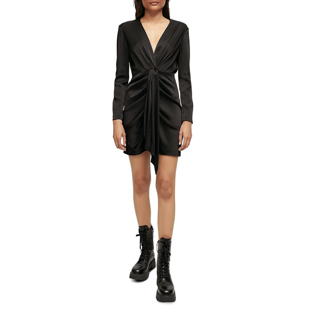 Maje 'Roseanne' Black Viscose Satin Front Tie Dress Size 36