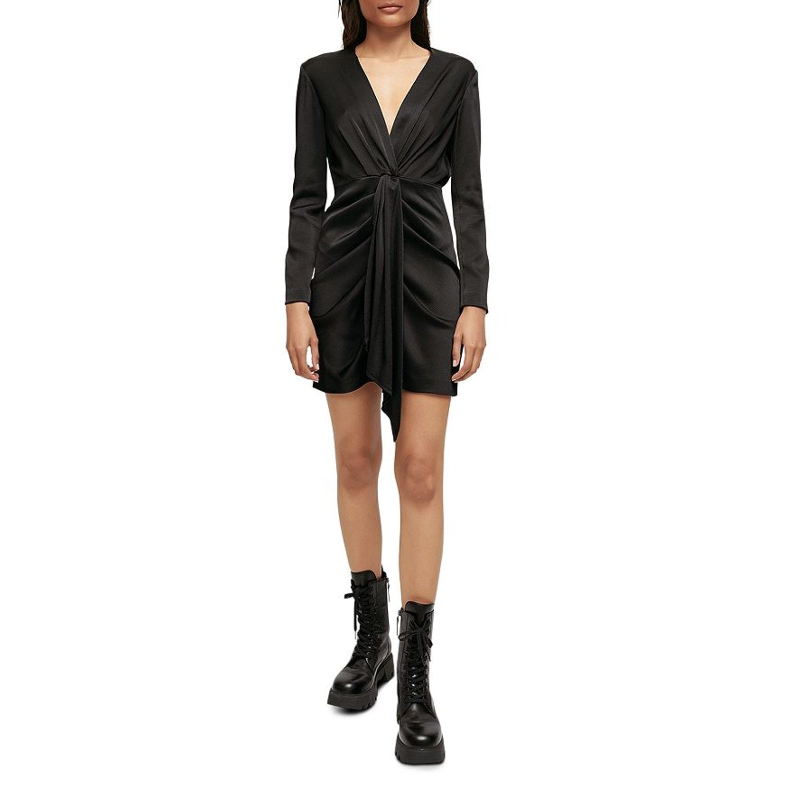 Maje 'Roseanne' Black Viscose Satin Front Tie Dress Size 36