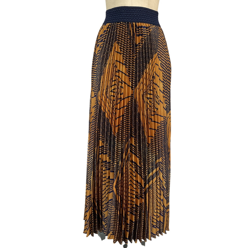 Ba&Sh 'Sow' Gold Polyester Geometric Pleated Maxi Skirt Size 36 - NWT