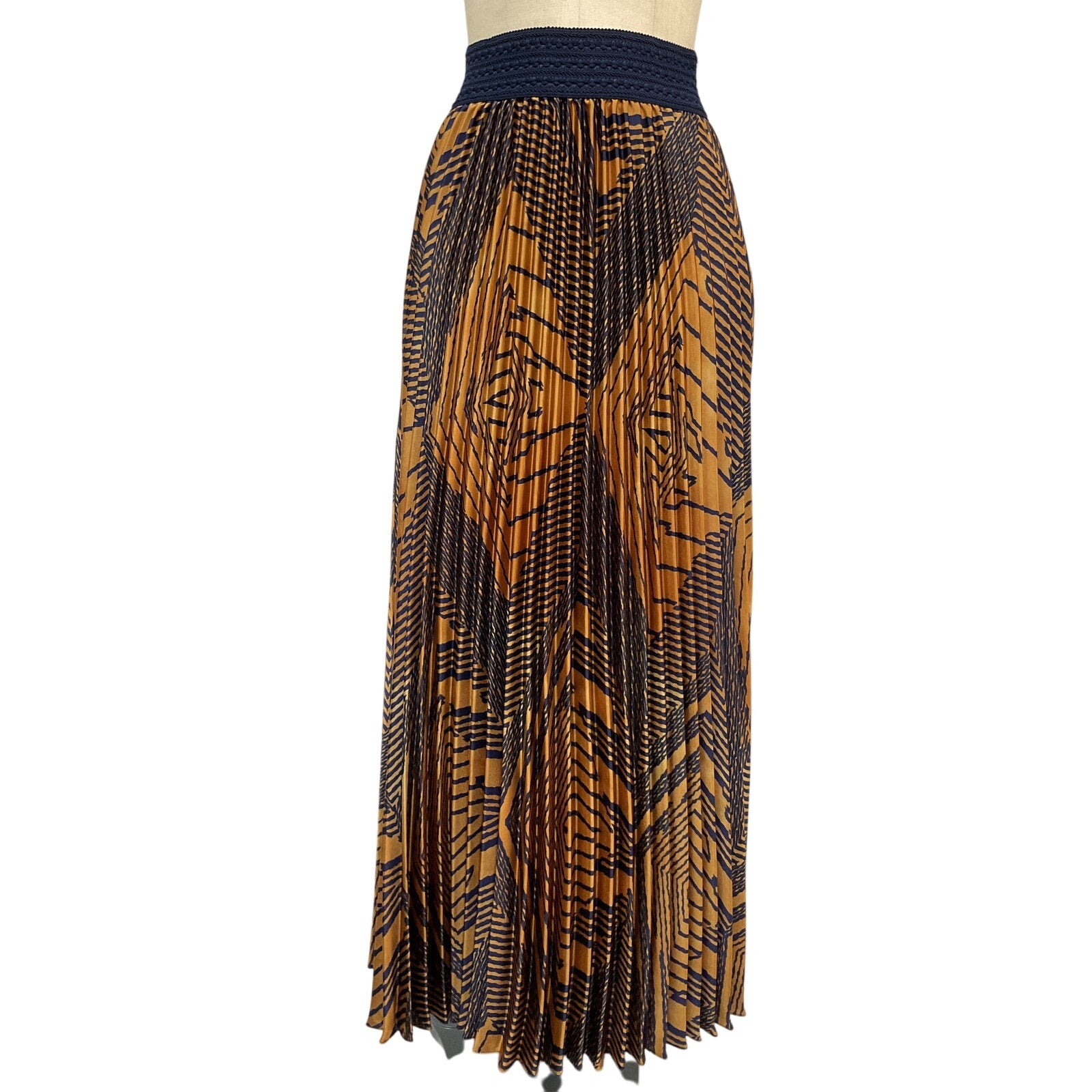 Ba&Sh 'Sow' Gold Polyester Geometric Pleated Maxi Skirt Size 36 - NWT
