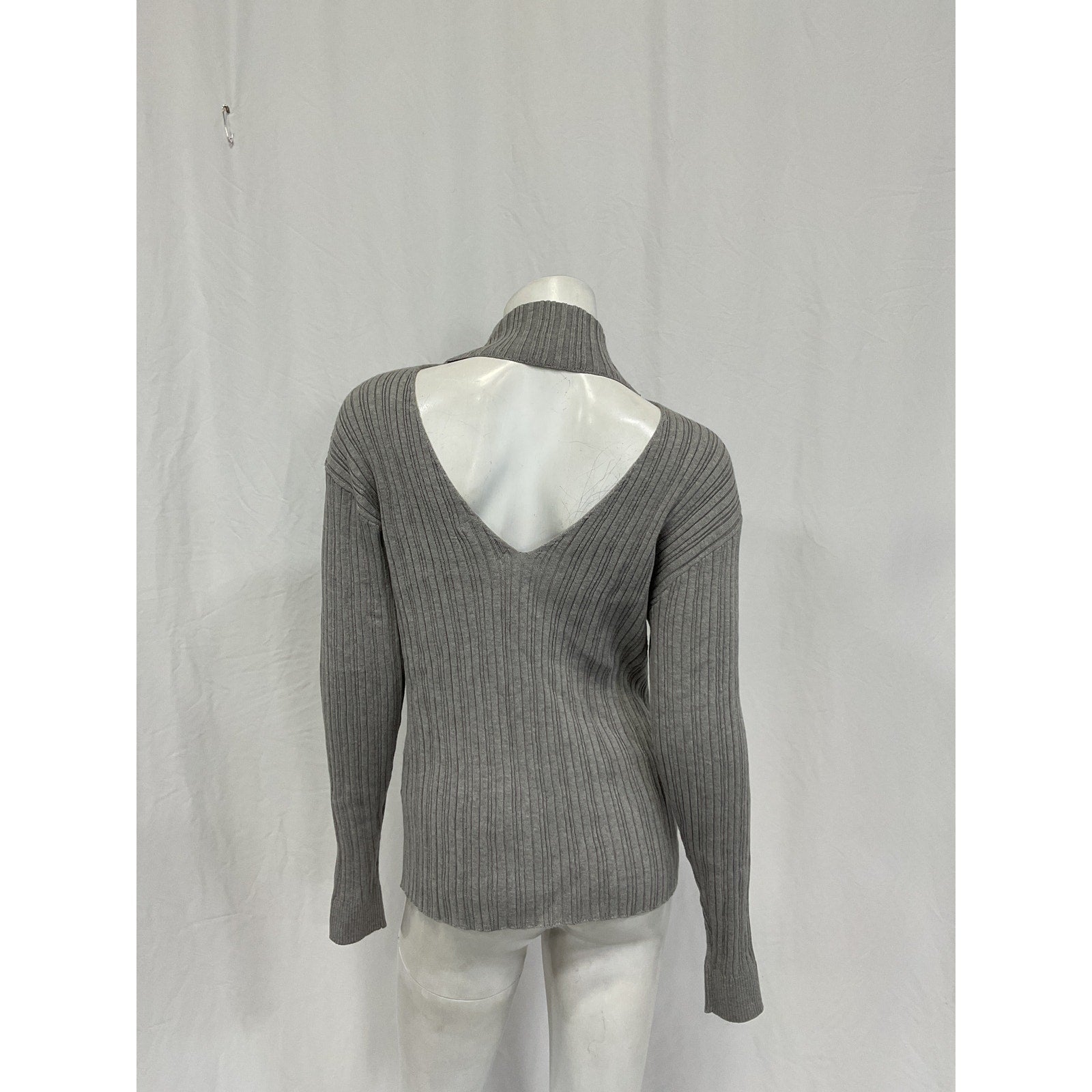 Naadam Ribbed Cutout Back Grey Cotton Sweater Size L