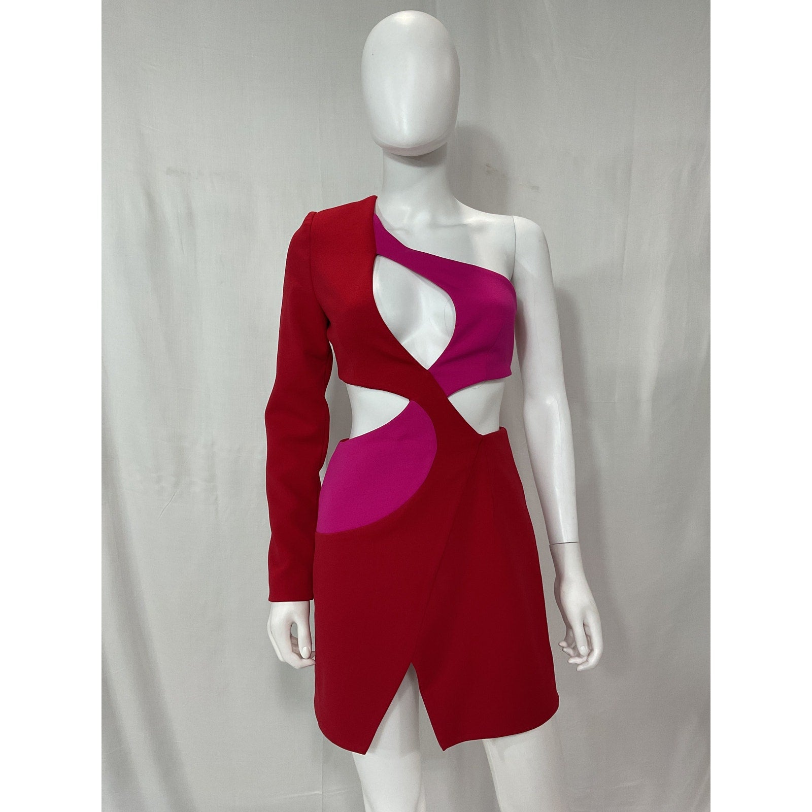Patbo One Sleeve Pink Crepe Cut Out Mini Dress Size 0