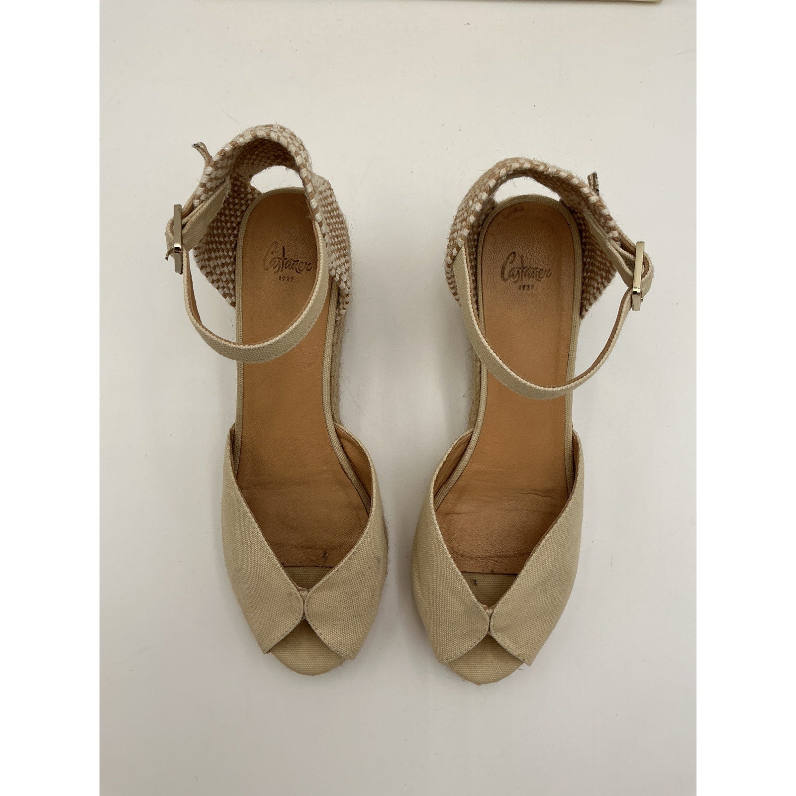 Castaner Bianca 60 Mm Ivory Leather Wedge Espadrille Sandal Size 9