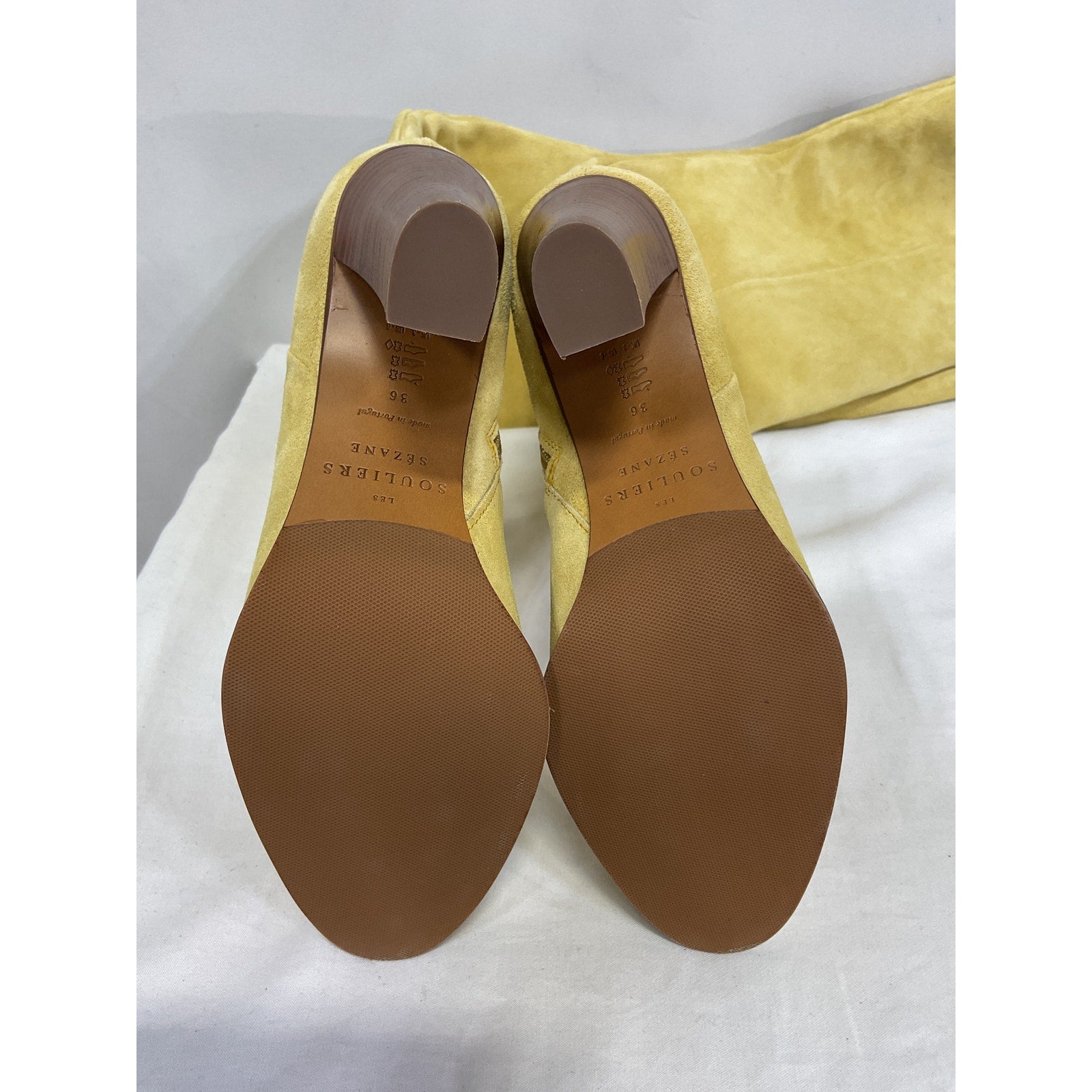 S�zane 'Anaelle' Yellow Leather Thigh High Boots Size 6