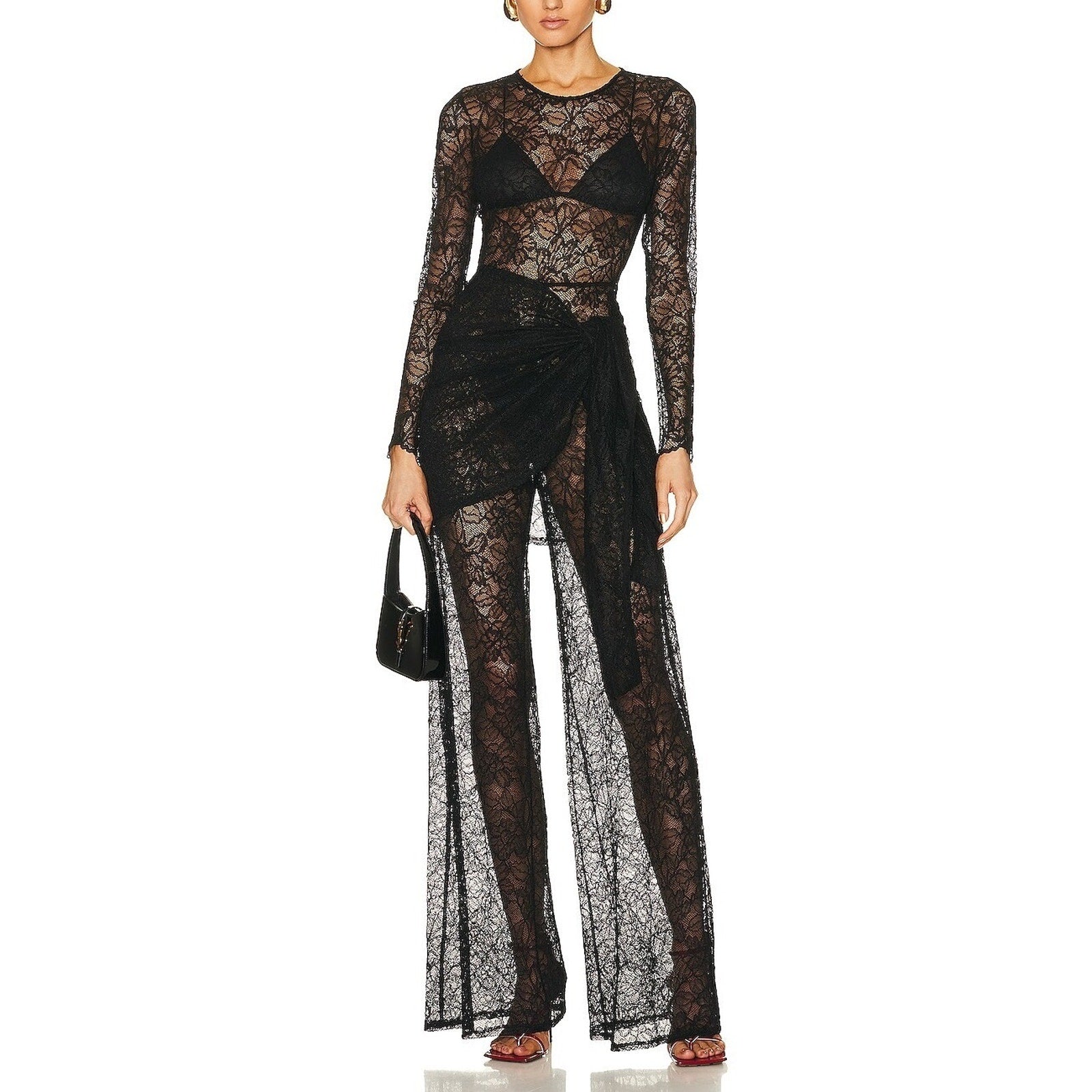 L'Agence 'Ali' Black Lace Jumpsuit Size S