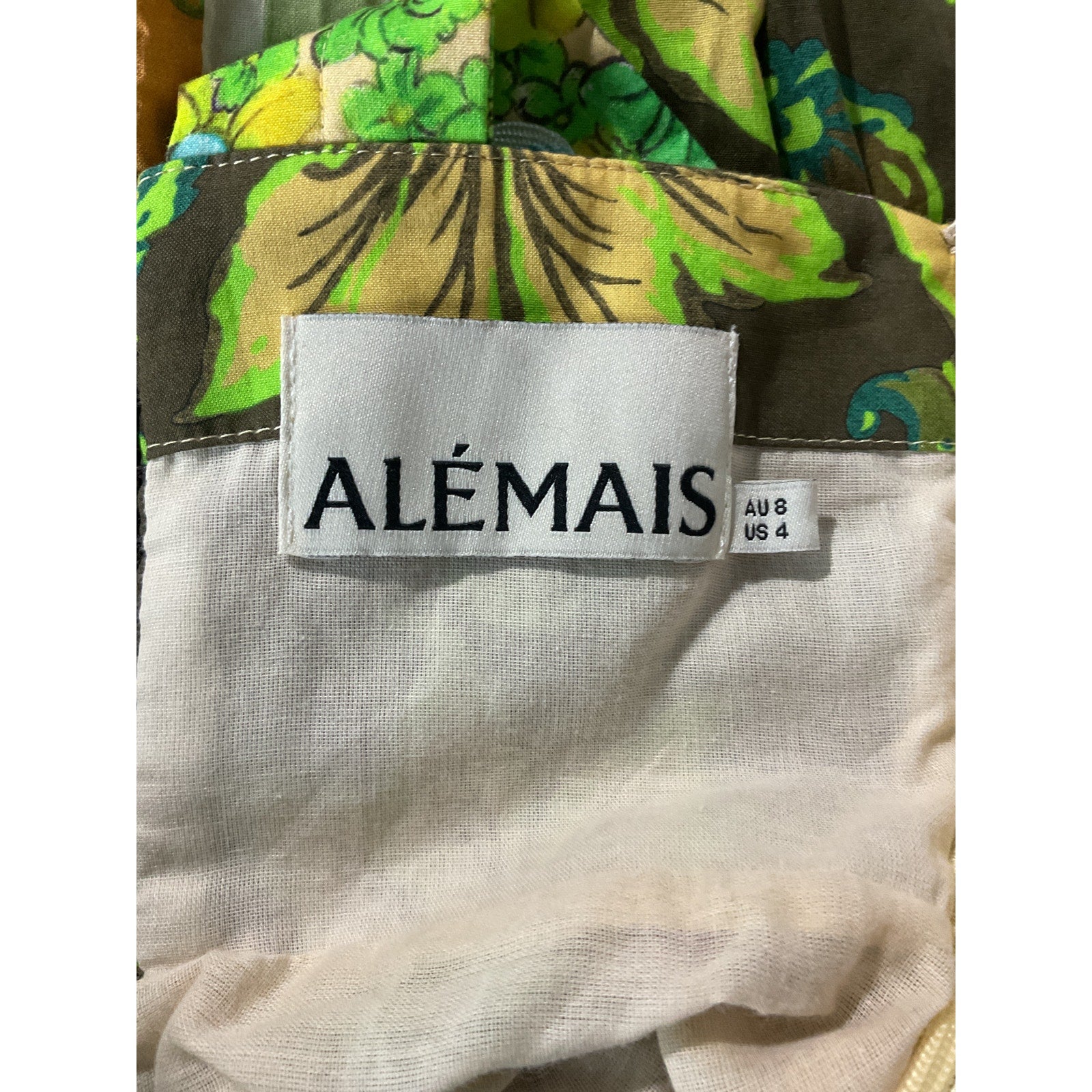 Al�mais 'Winnie' Green Patchwork Appliqu�d Printed Cotton Maxi Dress Size US 4