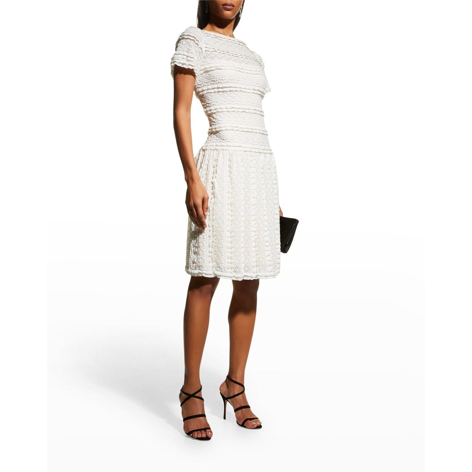 Sho Short-Sleeve White Nylon Gauze Lace Dress Size XS