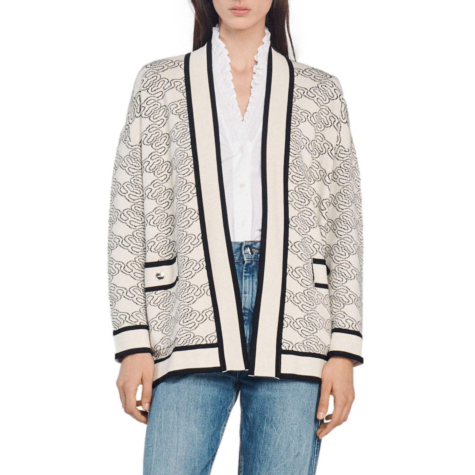 Sandro 'Enea' White Viscose Open Front Cardigan Size 0