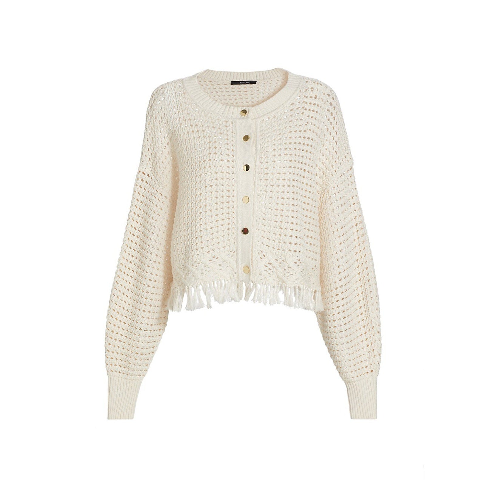 Toccin 'Rachel' White Cotton Fringe Cotton Cardigan Size XS
